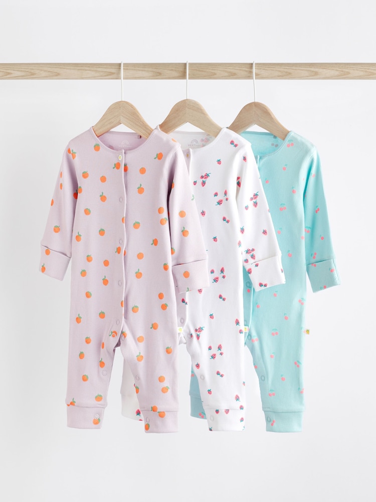 Multi Fruit Print Baby Footless Sleepsuits 3 Pack (0mths-3yrs) - Image 1 of 10