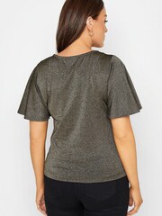 M&Co Gold Angel Sleeve Shimmer Wrap Top - Image 2 of 4
