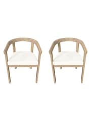 Charles Bentley Set of 2 Natural Wood Curve Acacia Chairs with Cushions - Image 4 of 6