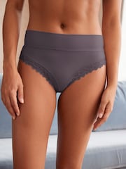 Blue High Rise High Leg Ultimate Comfort Brushed Lace Trim Knickers - Image 1 of 5