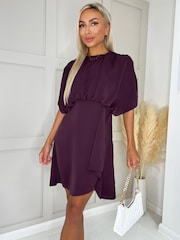 AX Paris Purple Wine Batwing Gathered Top Mini Dress - Image 3 of 4