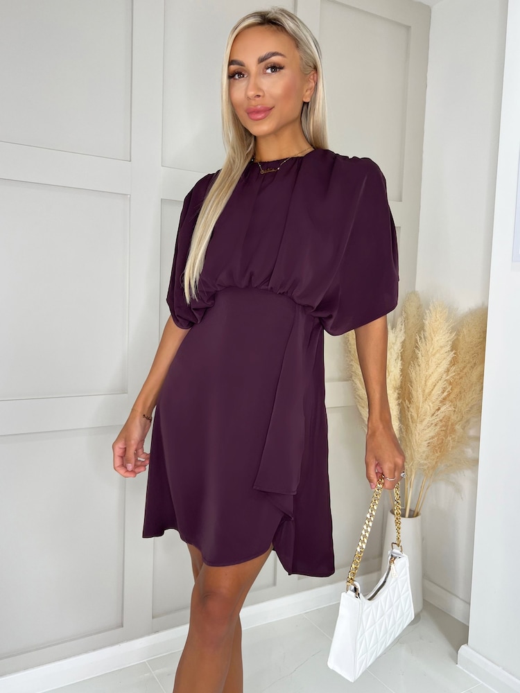 AX Paris Purple Wine Batwing Gathered Top Mini Dress - Image 3 of 4