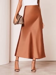 Rost-Orange - Lipsy Midirock aus Satin mit asymmetrischem Schnitt - Bild 2 von 4