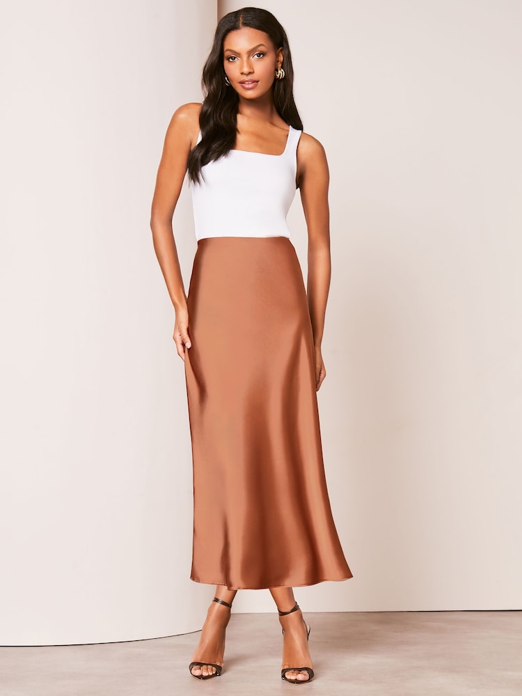 Buy Lipsy Orange Rust Petite Satin Bias Cut Midi Skirt from Next