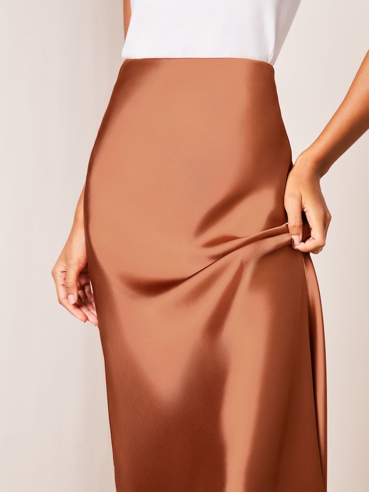 Rost-Orange - Lipsy Midirock aus Satin mit asymmetrischem Schnitt - Bild 4 von 4