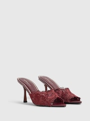 River Island Red Lace Peep Toe Mule Sandals - Image 2 of 6