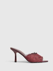 River Island Red Lace Peep Toe Mule Sandals - Image 3 of 6