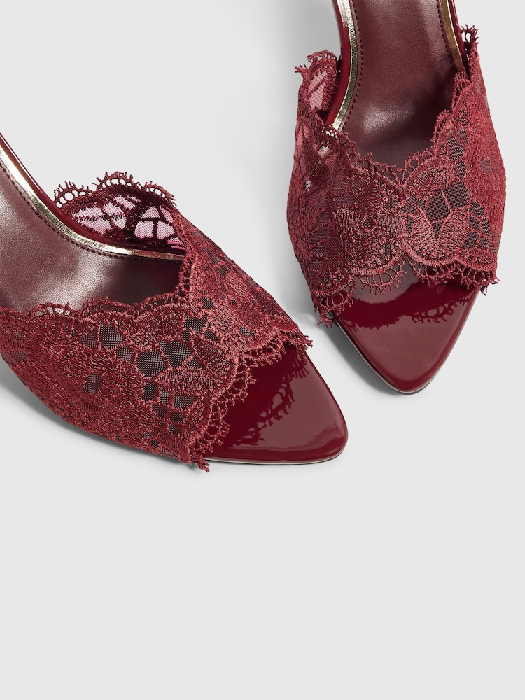 River Island Red Lace Peep Toe Mule Sandals - Image 6 of 6 River Island Red Lace Peep Toe Mule Sandals - Image 6 of 6