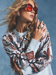 River Island Blue Long Sleeve Baroque Jacquard Jumper - Image 3 of 4