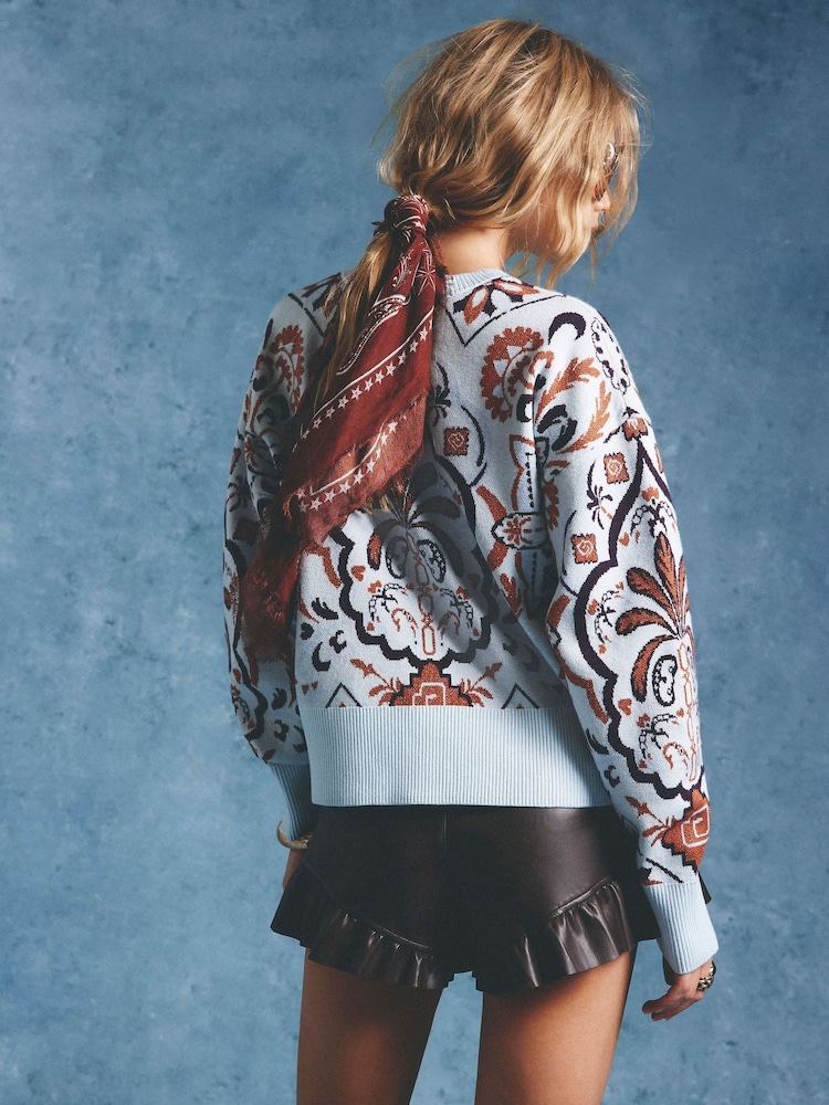 River Island Blue Long Sleeve Baroque Jacquard Jumper - Image 4 of 4