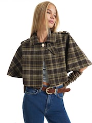 River Island Brown Collared Cropped Cape Poncho - Image 1 of 4