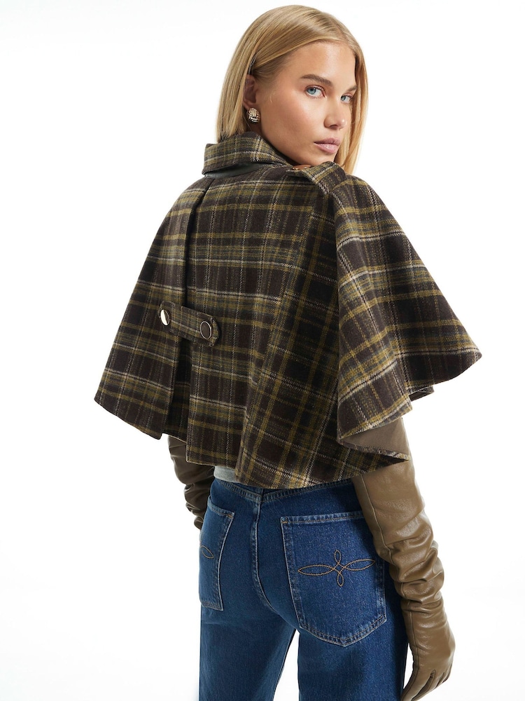 River Island Brown Collared Cropped Cape Poncho - Image 2 of 4