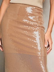 Lipsy Gold Sequin Column Midi Skirt - Image 3 of 4
