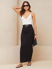 Lipsy Black Ruched Maxi Skirt - Image 1 of 4