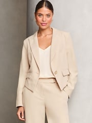 Lipsy Cream Fitted Single Button Tailored Blazer - Image 1 of 4