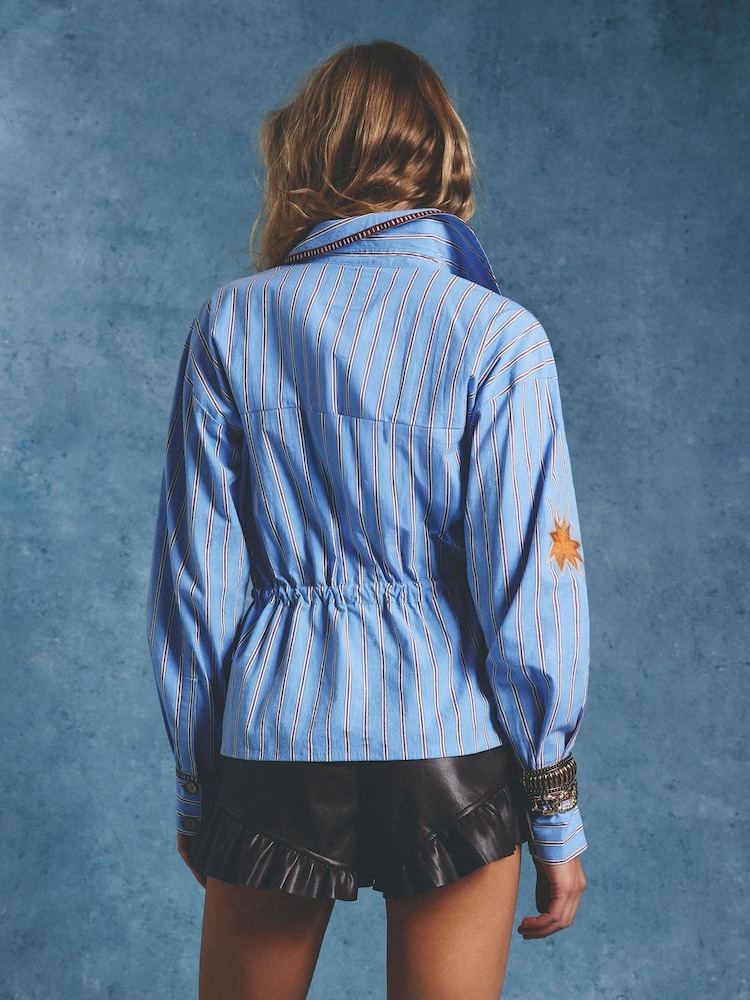 River Island Blue Striped Badge Printed Shirt - Image 4 of 4