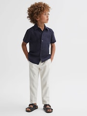 Reiss Navy Holiday 9-13 yrs Short Sleeve Linen Shirt - Image 4 of 6