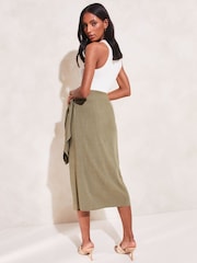 Lipsy Khaki Green Tall Tie Waist Wrap Midi Skirt - Image 2 of 4