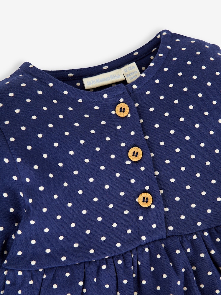JoJo Maman Bébé Navy Blue Highland Cow Appliqué Button Front Dress - Image 2 of 3