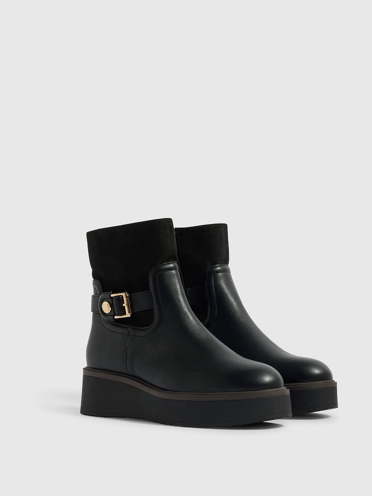 River Island Black Buckle Wedge Ankle Boots - Image 2 of 5 River Island Black Buckle Wedge Ankle Boots - Image 2 of 5