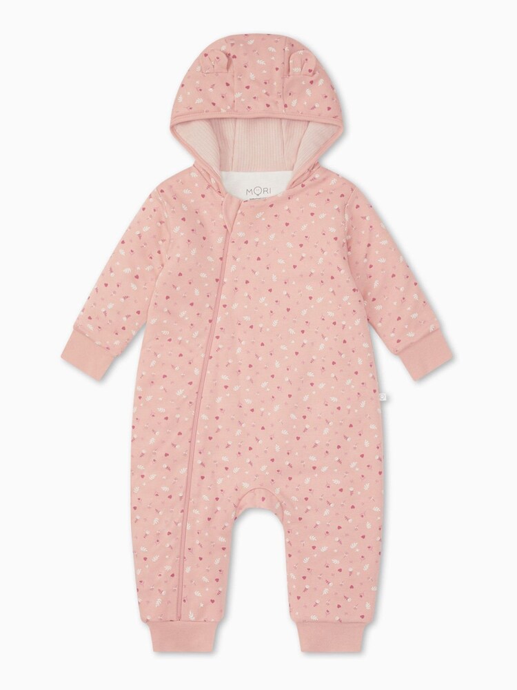 Mori Organic Floral Pink Zip Up Pramsuit - Image 1 of 3