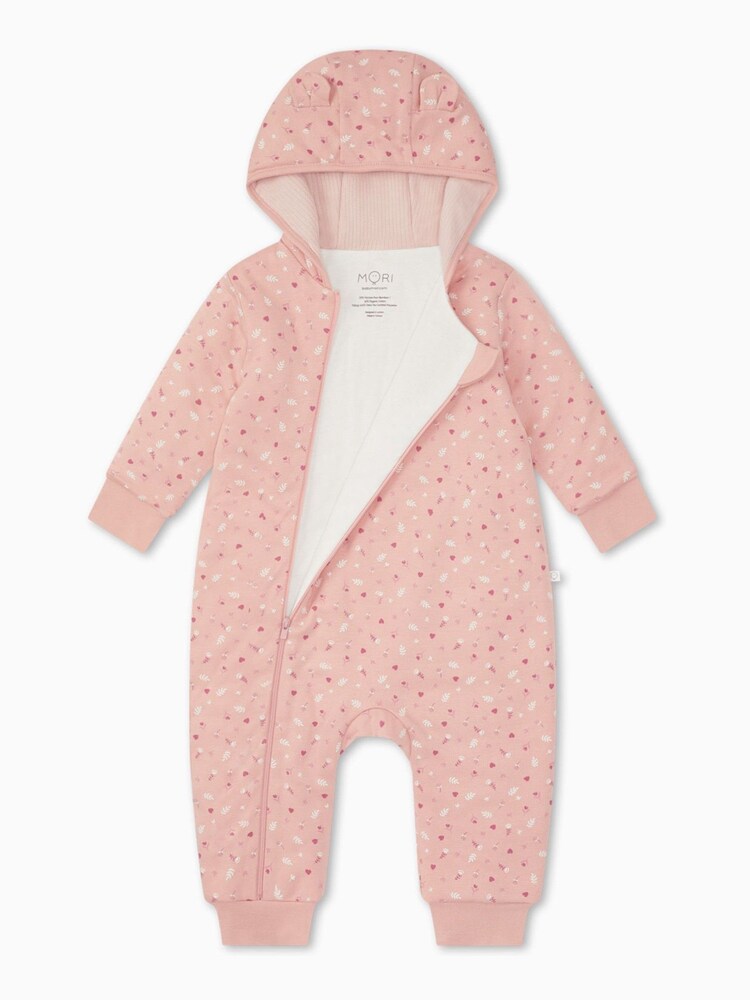 Mori Organic Floral Pink Zip Up Pramsuit - Image 2 of 3