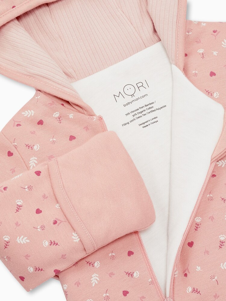 Mori Organic Floral Pink Zip Up Pramsuit - Image 3 of 3
