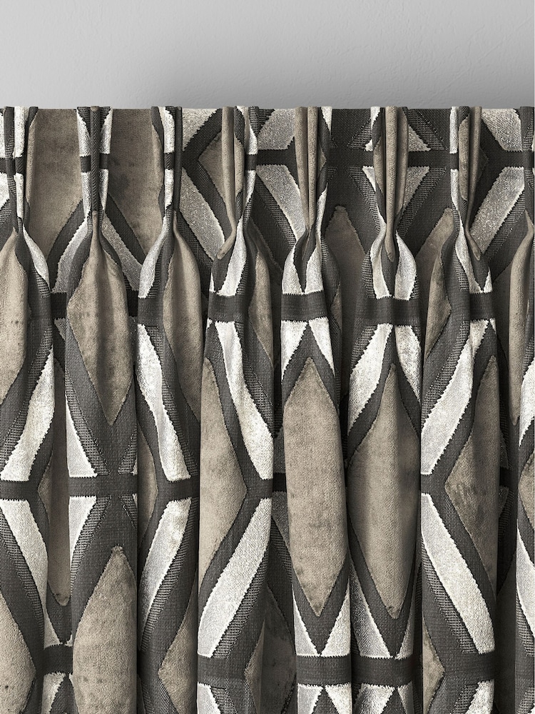 Grey Collection Luxe Heavyweight Geometric Cut Velvet Made To Measure Curtains - Image 2 of 6