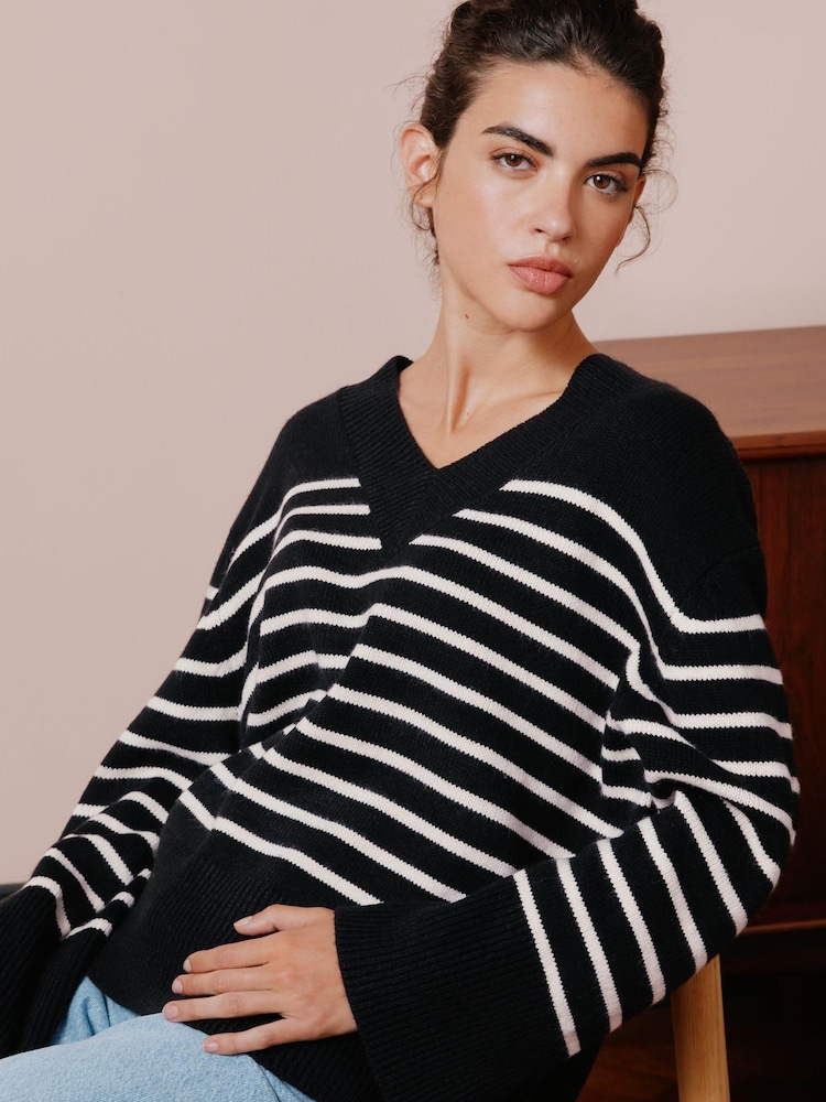 Albaray Stripe V-Neck Black Jumper - Image 1 of 5