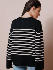 Albaray Stripe V-Neck Black Jumper - Image 2 of 5