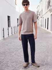 Navy Blue Relaxed Fit Seersucker Suit Trousers - Image 1 of 8