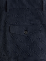 Navy Blue Relaxed Fit Seersucker Suit Trousers - Image 7 of 8