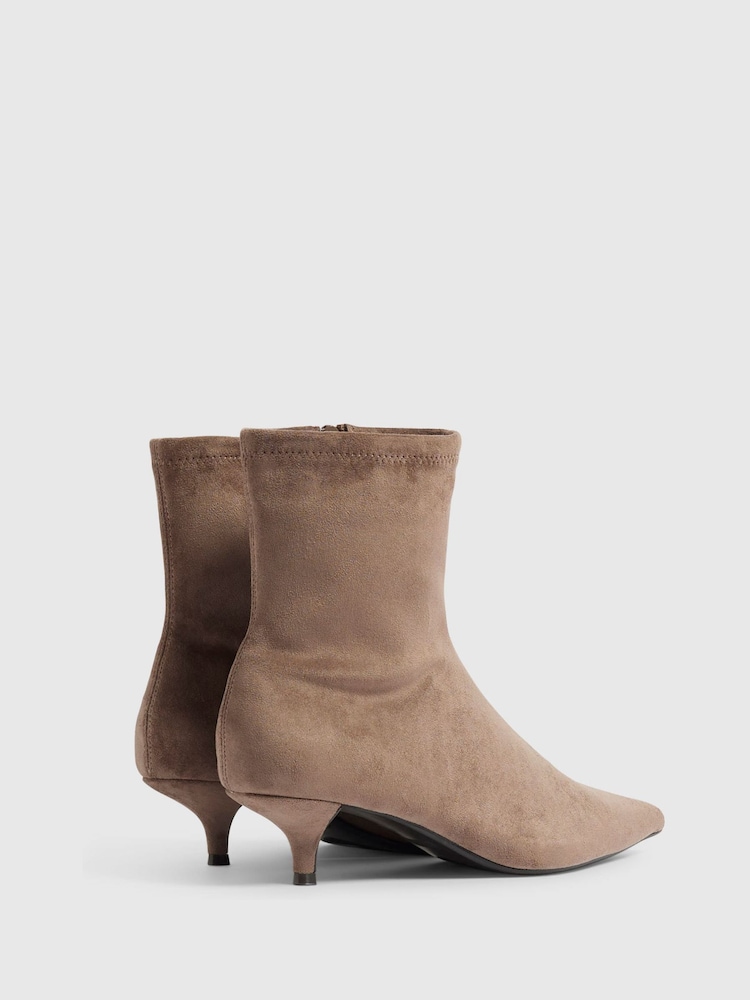 River Island Brown Kitten Heels Socks Ankle Boots - Image 2 of 4 River Island Brown Kitten Heels Socks Ankle Boots - Image 2 of 4