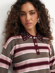 River Island Pink Stripe Embellished Knit Polo Shirt - Image 4 of 4