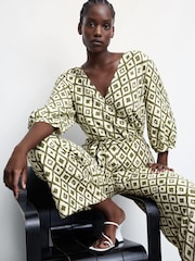 Mango Geometric Print Jumpsuit With Bow - Image 1 of 1