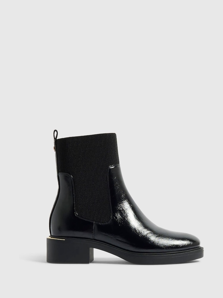 River Island Black Block Heeled Ankle Boots - Image 1 of 5 River Island Black Block Heeled Ankle Boots - Image 1 of 5