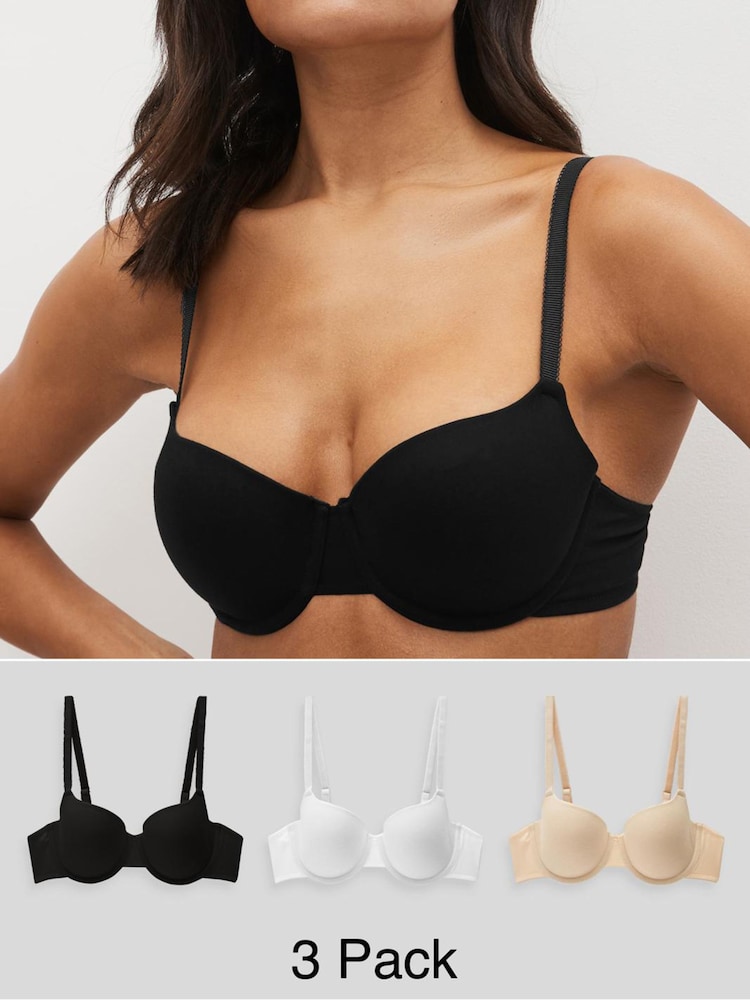 Black/White/Pastel Rose Nude Pad Balcony Cotton Blend Ultimate Comfort Bras 3 Pack - Image 1 of 6