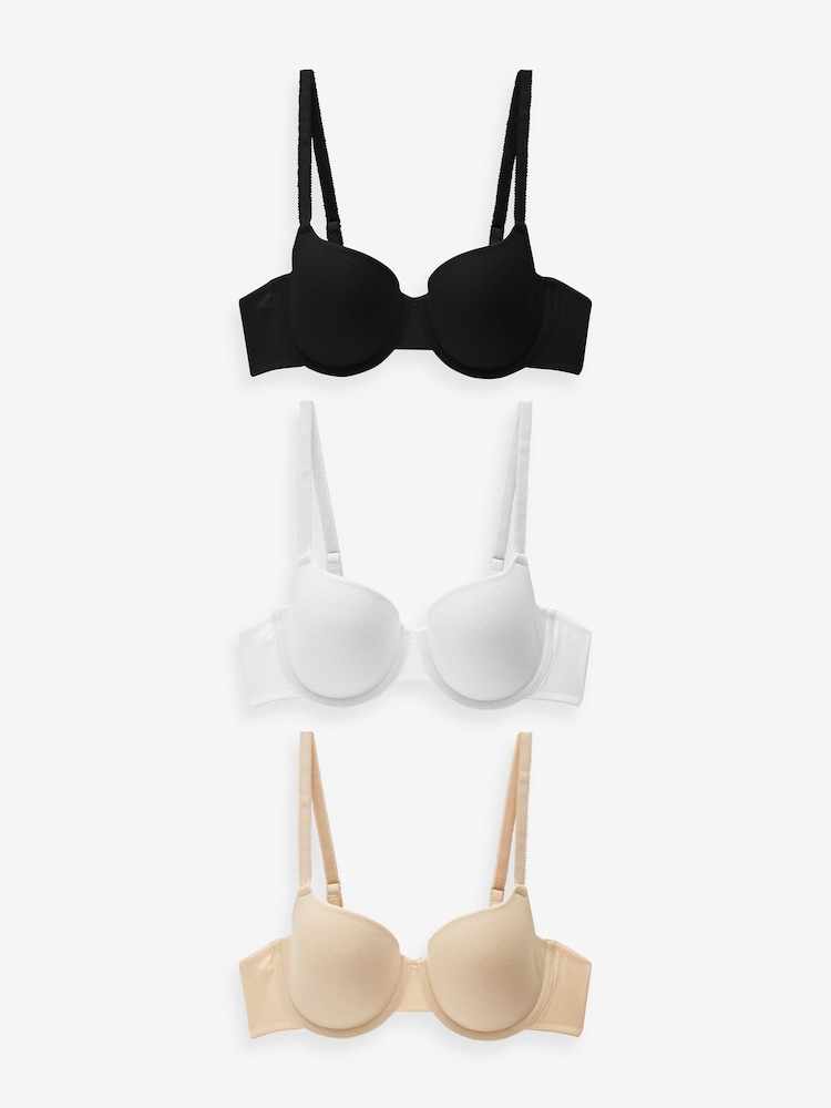 Black/White/Pastel Rose Nude Pad Balcony Cotton Blend Ultimate Comfort Bras 3 Pack - Image 5 of 6