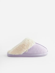 Lilac Purple Suede Faux Fur Lined Mule Slippers - Image 4 of 7