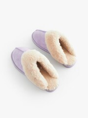 Lilac Purple Suede Faux Fur Lined Mule Slippers - Image 5 of 7