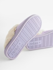 Lilac Purple Suede Faux Fur Lined Mule Slippers - Image 7 of 7