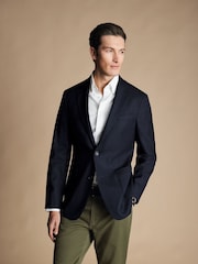 Charles Tyrwhitt Blue Slim Fit Luxury Italian Hopsack Jacket - Image 1 of 5