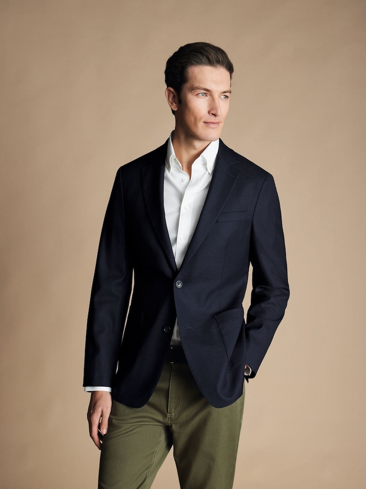 Charles Tyrwhitt Blue Slim Fit Luxury Italian Hopsack Jacket - Image 1 of 5