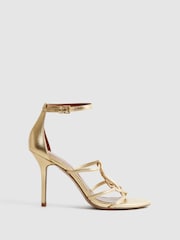 Reiss Gold Hallie Metallic Strappy Open-Toe Heels - Image 1 of 5