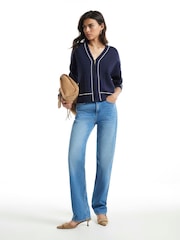 River Island Blue Long Sleeve Tipped Cardigan - Image 1 of 4