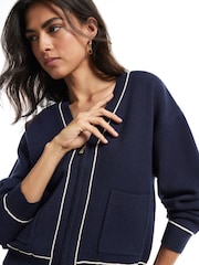 River Island Blue Long Sleeve Tipped Cardigan - Image 2 of 4