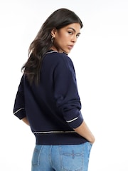 River Island Blue Long Sleeve Tipped Cardigan - Image 3 of 4
