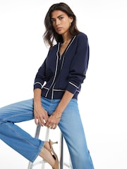 River Island Blue Long Sleeve Tipped Cardigan - Image 4 of 4