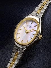 Rotary Metallic Ladies Mother Of Pearl Dial Two Tone Plated Stainless Steel Bracelet Watch - Image 3 of 6