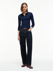 modra - Tommy Hilfiger Slim Fit Ribbed Long Sleeve Polo Shirt - Slika 3 iz 5